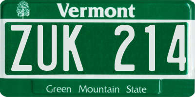 VT license plate ZUK214