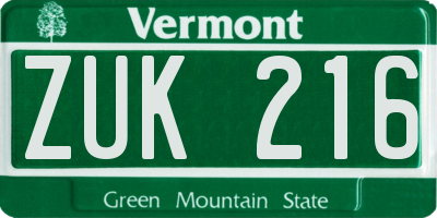 VT license plate ZUK216