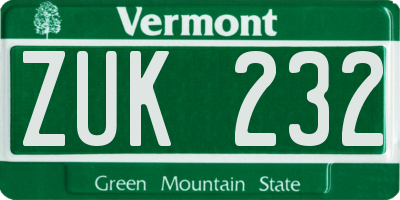 VT license plate ZUK232