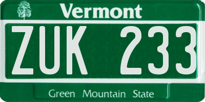 VT license plate ZUK233