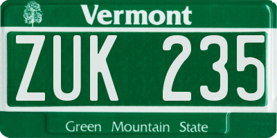VT license plate ZUK235