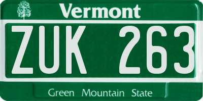 VT license plate ZUK263