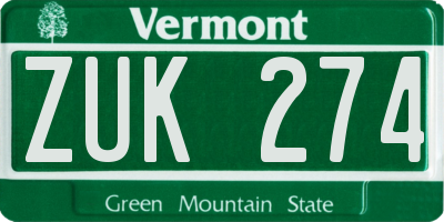 VT license plate ZUK274