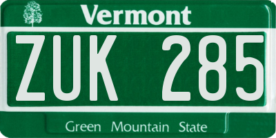 VT license plate ZUK285