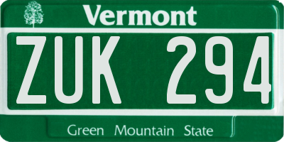 VT license plate ZUK294