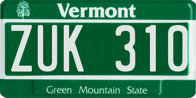 VT license plate ZUK310