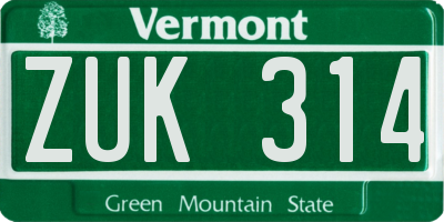 VT license plate ZUK314