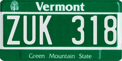 VT license plate ZUK318