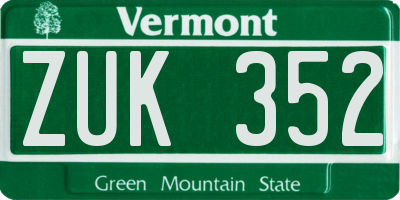 VT license plate ZUK352