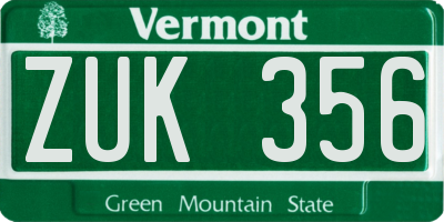 VT license plate ZUK356