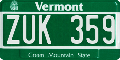 VT license plate ZUK359