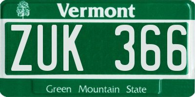 VT license plate ZUK366