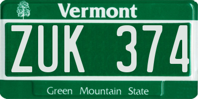 VT license plate ZUK374