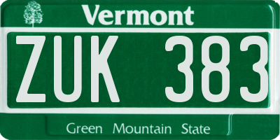 VT license plate ZUK383