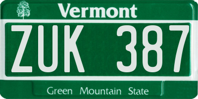 VT license plate ZUK387
