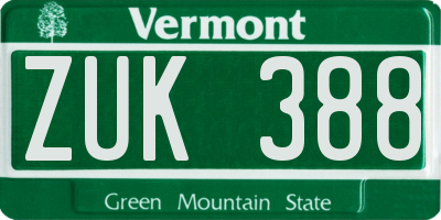 VT license plate ZUK388
