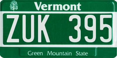 VT license plate ZUK395