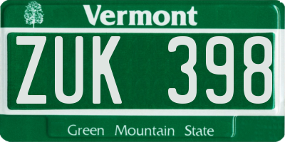 VT license plate ZUK398