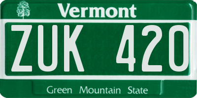 VT license plate ZUK420