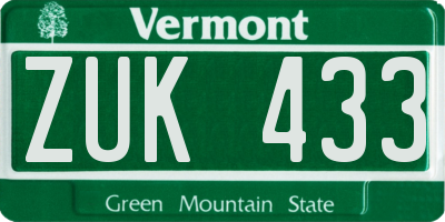 VT license plate ZUK433