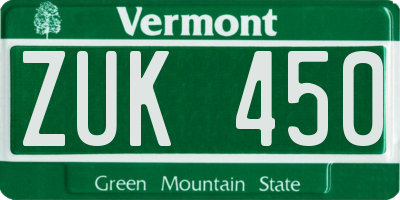 VT license plate ZUK450