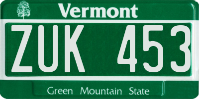 VT license plate ZUK453