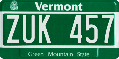 VT license plate ZUK457