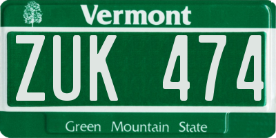 VT license plate ZUK474