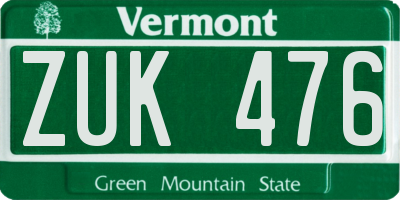 VT license plate ZUK476