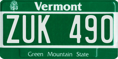 VT license plate ZUK490