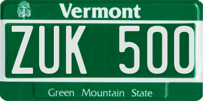 VT license plate ZUK500