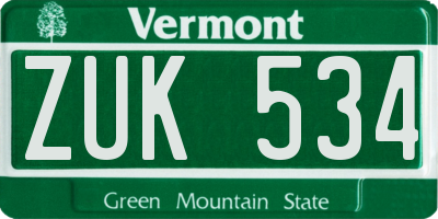 VT license plate ZUK534