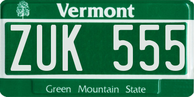 VT license plate ZUK555