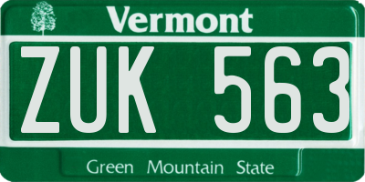 VT license plate ZUK563