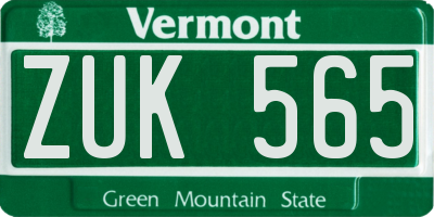 VT license plate ZUK565