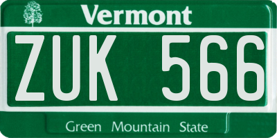 VT license plate ZUK566