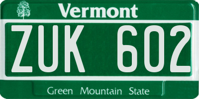 VT license plate ZUK602