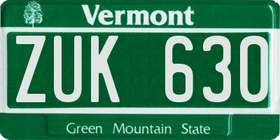VT license plate ZUK630