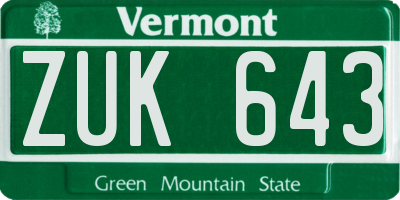 VT license plate ZUK643