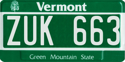 VT license plate ZUK663