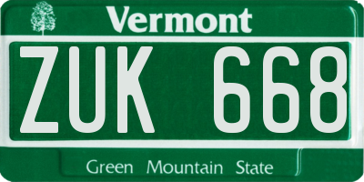 VT license plate ZUK668