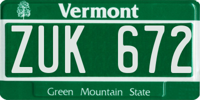 VT license plate ZUK672
