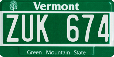 VT license plate ZUK674