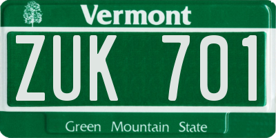 VT license plate ZUK701