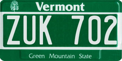 VT license plate ZUK702