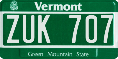 VT license plate ZUK707