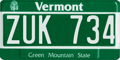 VT license plate ZUK734