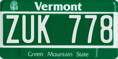VT license plate ZUK778
