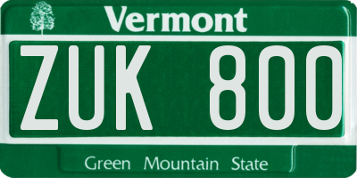 VT license plate ZUK800