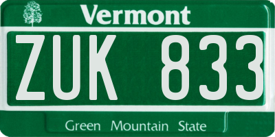 VT license plate ZUK833